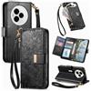 Jiajihua Cover Compatibile con TCL 60R 5G 【Portafoglio con cerniera】【Portacarte doppio】【Flip Stand】【Fibbia magnetica】 Custodia per telefono Lanyard Black