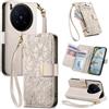 Jiajihua Cover Compatibile con Vivo X300 Ultra 【Portafoglio con cerniera】【Portacarte doppio】【Flip Stand】【Fibbia magnetica】 Custodia per telefono Lanyard Gray