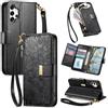 Jiajihua Cover Compatibile con Samsung Galaxy A32 5G / M32 5G 【Portafoglio con cerniera】【Portacarte doppio】【Flip Stand】【Fibbia magnetica】 Custodia per telefono Lanyard Black