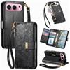 Jiajihua Cover Compatibile con Honor 500/500 Pro 【Portafoglio con cerniera】【Portacarte doppio】【Flip Stand】【Fibbia magnetica】 Custodia per telefono Lanyard Black