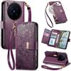 Jiajihua Cover Compatibile con Vivo X300 Ultra 【Portafoglio con cerniera】【Portacarte doppio】【Flip Stand】【Fibbia magnetica】 Custodia per telefono Lanyard Purple