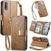 Jiajihua Cover Compatibile con Vivo Y20G / Y30G / Y20S / Y12G / Y30 2021 【Portafoglio con cerniera】【Portacarte doppio】【Flip Stand】【Fibbia magnetica】 Custodia per telefono Lanyard Brown
