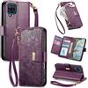 Jiajihua Cover Compatibile con Samsung Galaxy A22 4G / M32 / F22 / M22 【Portafoglio con cerniera】【Portacarte doppio】【Flip Stand】【Fibbia magnetica】 Custodia per telefono Lanyard Purple
