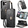 Jiajihua Cover Compatibile con Realme 16 Pro Plus 【Portafoglio con cerniera】【Portacarte doppio】【Flip Stand】【Fibbia magnetica】 Custodia per telefono Lanyard Black