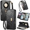 Jiajihua Cover Compatibile con Honor X60 / X9C Smart 【Portafoglio con cerniera】【Portacarte doppio】【Flip Stand】【Fibbia magnetica】 Custodia per telefono Lanyard Black