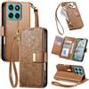 Jiajihua Cover Compatibile con Motorola Moto G57 Power / G67 Power / G100 2025 / G100S 2025 【Portafoglio con cerniera】【Portacarte doppio】【Flip Stand】【Fibbia magnetica】 Custodia per telefono Lanyard Brown