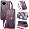Jiajihua Cover Compatibile con Google Pixel 10A 【Portafoglio con cerniera】【Portacarte doppio】【Flip Stand】【Fibbia magnetica】 Custodia per telefono Lanyard Purple