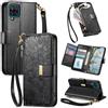 Jiajihua Cover Compatibile con Samsung Galaxy A22 4G / M32 / F22 / M22 【Portafoglio con cerniera】【Portacarte doppio】【Flip Stand】【Fibbia magnetica】 Custodia per telefono Lanyard Black