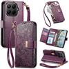 Jiajihua Cover Compatibile con Xiaomi 15T Pro 【Portafoglio con cerniera】【Portacarte doppio】【Flip Stand】【Fibbia magnetica】 Custodia per telefono Lanyard Purple