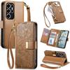 Jiajihua Cover Compatibile con Oukitel C2 【Portafoglio con cerniera】【Portacarte doppio】【Flip Stand】【Fibbia magnetica】 Custodia per telefono Lanyard Brown