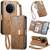 Jiajihua Cover Compatibile con Vivo Y500 Pro 【Portafoglio con cerniera】【Portacarte doppio】【Flip Stand】【Fibbia magnetica】 Custodia per telefono Lanyard Brown
