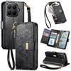 Jiajihua Cover Compatibile con Xiaomi 15T Pro 【Portafoglio con cerniera】【Portacarte doppio】【Flip Stand】【Fibbia magnetica】 Custodia per telefono Lanyard Black