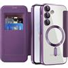IMEIKONST Cover Magnetica per Samsung Galaxy A35 5G con Slot per Carte, [Compatibile con MagSafe] [Blocco RFID] Custodia in Pelle PU Portafoglio Flip Trasparente Case per Samsung A35 5G. Viola JDCX