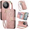 Jiajihua Cover Compatibile con Honor X70 / X9D / Magic8 Lite 【Portafoglio con cerniera】【Portacarte doppio】【Flip Stand】【Fibbia magnetica】 Custodia per telefono Lanyard Pink