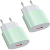 AOKUTDA 2 Pezzo Caricabatterie Rapido USB C 25W, Alimentatore 2 Porte USBC per iPhone 17/16/16 Pro/16 Pro Max/16 Plus/15 14 13 12 11 Pro Max X XS, Samsung S25 S24 S23 S22 Ultra S10 S9 S8 (Verde)