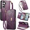 Jiajihua Cover Compatibile con Samsung Galaxy A24 4G 【Portafoglio con cerniera】【Portacarte doppio】【Flip Stand】【Fibbia magnetica】 Custodia per telefono Lanyard Purple