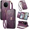 Jiajihua Cover Compatibile con Vivo Y500 Pro 【Portafoglio con cerniera】【Portacarte doppio】【Flip Stand】【Fibbia magnetica】 Custodia per telefono Lanyard Purple