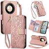 Jiajihua Cover Compatibile con Honor X60 / X9C Smart 【Portafoglio con cerniera】【Portacarte doppio】【Flip Stand】【Fibbia magnetica】 Custodia per telefono Lanyard Pink