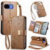 Jiajihua Cover Compatibile con Google Pixel 10A 【Portafoglio con cerniera】【Portacarte doppio】【Flip Stand】【Fibbia magnetica】 Custodia per telefono Lanyard Brown