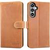 Lensun Cover per Samsung Galaxy A25, Custodia in Vera Pelle [RFID Blocking] Telefono Slot Porta Carte Flip Custodie Cuoio per Samsung A25 5G - Marrone retrò