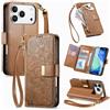 Jiajihua Cover Compatibile con Blackview Wave 7C 【Portafoglio con cerniera】【Portacarte doppio】【Flip Stand】【Fibbia magnetica】 Custodia per telefono Lanyard Brown