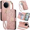 Jiajihua Cover Compatibile con Vivo Y500 Pro 【Portafoglio con cerniera】【Portacarte doppio】【Flip Stand】【Fibbia magnetica】 Custodia per telefono Lanyard Pink
