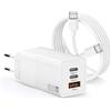 SiKER 65W USB-C GaN 3 port Charger adattatore per Mac Book Pro, Mac Book Air, Google, ThinkPad, Dell XPS, iPad Pro, Galaxy, iPhone, incluso 1.8m USB da Ca C extra long Cable