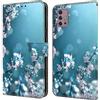 BLOTECH Cover per Motorola Moto G30 Custodia Flip Caso in PU Pelle Portafoglio Cover a Libro Magnetic Buckle 3D Brillantini Glitters PU Leather Bumper Folio Protector Protettiva Case Flip,Plum Blossom