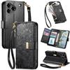 Jiajihua Cover Compatibile con ZTE Blade A76 4G 【Portafoglio con cerniera】【Portacarte doppio】【Flip Stand】【Fibbia magnetica】 Custodia per telefono Lanyard Black