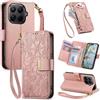 Jiajihua Cover Compatibile con Xiaomi 15T Pro 【Portafoglio con cerniera】【Portacarte doppio】【Flip Stand】【Fibbia magnetica】 Custodia per telefono Lanyard Pink