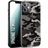 CUSTOMIZZA - Custodia cover nera morbida in tpu compatibile per iPhone 12 MINI camouflage mimetico militare nero black grigio