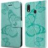 DENDICO Cover per Huawei Y6 2019 / Honor 8A, Portafoglio Custodia in PU Pelle per Huawei Y6 2019 / Honor 8A, Antiurto Cover a Libro con Slot per Carte, Verde