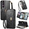 Jiajihua Cover Compatibile con Blackview Wave 6C 【Portafoglio con cerniera】【Portacarte doppio】【Flip Stand】【Fibbia magnetica】 Custodia per telefono Lanyard Black