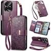 Jiajihua Cover Compatibile con Honor X5C (Plus) / X5D (Plus) 【Portafoglio con cerniera】【Portacarte doppio】【Flip Stand】【Fibbia magnetica】 Custodia per telefono Lanyard Purple