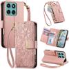 Jiajihua Cover Compatibile con Motorola Moto G57 Power / G67 Power / G100 2025 / G100S 2025 【Portafoglio con cerniera】【Portacarte doppio】【Flip Stand】【Fibbia magnetica】 Custodia per telefono Lanyard Pink
