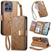 Jiajihua Cover Compatibile con Motorola Moto G32 【Portafoglio con cerniera】【Portacarte doppio】【Flip Stand】【Fibbia magnetica】 Custodia per telefono Lanyard Brown