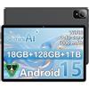 UBDXBD Tablet Android 10.1 Android 15, 18GB RAM (6+12) + 128GB, T30 Octa-Core, 1TB Espandibile, WiFi 6, 6000mAh, Display IPS HD 1280×800, Widevine L1, GPS, Gemini AI