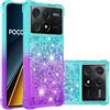BLOTECH Custodia Compatibile con Xiaomi Poco X6 Pro,Brillantini Liquido Cover per Xiaomi Poco X6 Pro Guscio Morbido 2 Strati +Sabbie Mobili interno Bling Glitter Custodia Bling Sparkle,Green Purple