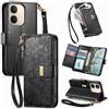 Jiajihua Cover Compatibile con Vivo Y500i 5G 【Portafoglio con cerniera】【Portacarte doppio】【Flip Stand】【Fibbia magnetica】 Custodia per telefono Lanyard Black
