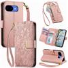 Jiajihua Cover Compatibile con Google Pixel 10A 【Portafoglio con cerniera】【Portacarte doppio】【Flip Stand】【Fibbia magnetica】 Custodia per telefono Lanyard Pink