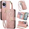 Jiajihua Cover Compatibile con Huawei Nova 14 Pro,Compatibile con Huawei Nova 13 Pro 【Portafoglio con cerniera】【Portacarte doppio】【Flip Stand】【Fibbia magnetica】 Custodia per telefono Lanyard Pink