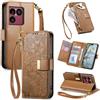 Jiajihua Cover Compatibile con Vivo V30E 5G / V40 Lite 【Portafoglio con cerniera】【Portacarte doppio】【Flip Stand】【Fibbia magnetica】 Custodia per telefono Lanyard Brown