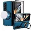 XKchatpt Custodia per Samsung Galaxy Z Fold 3 in Pelle PU con Supporto Girevole a 360°, Protezione per lo Schermo, Ricarica Wireless, Antiurto e Anticaduta, Blu