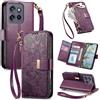 Jiajihua Cover Compatibile con Oppo Reno13 Pro / Reno14 Pro 【Portafoglio con cerniera】【Portacarte doppio】【Flip Stand】【Fibbia magnetica】 Custodia per telefono Lanyard Purple