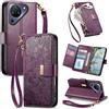 Jiajihua Cover Compatibile con Fairphone 5 【Portafoglio con cerniera】【Portacarte doppio】【Flip Stand】【Fibbia magnetica】 Custodia per telefono Lanyard Purple