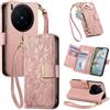 Jiajihua Cover Compatibile con Vivo X300 Ultra 【Portafoglio con cerniera】【Portacarte doppio】【Flip Stand】【Fibbia magnetica】 Custodia per telefono Lanyard Pink