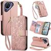 Jiajihua Cover Compatibile con Fairphone 5 【Portafoglio con cerniera】【Portacarte doppio】【Flip Stand】【Fibbia magnetica】 Custodia per telefono Lanyard Pink