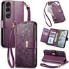 Jiajihua Cover Compatibile con Sony Xperia 1 VII 【Portafoglio con cerniera】【Portacarte doppio】【Flip Stand】【Fibbia magnetica】 Custodia per telefono Lanyard Purple