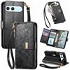 Jiajihua Cover Compatibile con Sony Xperia 10 VII 【Portafoglio con cerniera】【Portacarte doppio】【Flip Stand】【Fibbia magnetica】 Custodia per telefono Lanyard Black