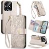 Jiajihua Cover Compatibile con Honor X5C (Plus) / X5D (Plus) 【Portafoglio con cerniera】【Portacarte doppio】【Flip Stand】【Fibbia magnetica】 Custodia per telefono Lanyard Gray